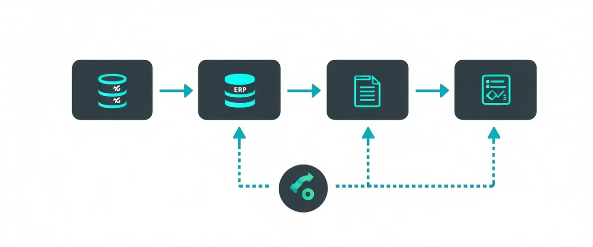 Diagram showing the four-stage CSRD data automation pipeline from ERP systems to ESRS report output